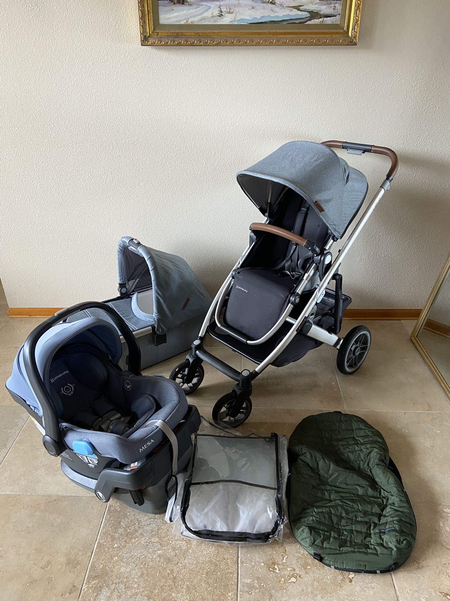 Uppababy V2 Cruz Stroller With Car Seat And Bassinet Light Blue