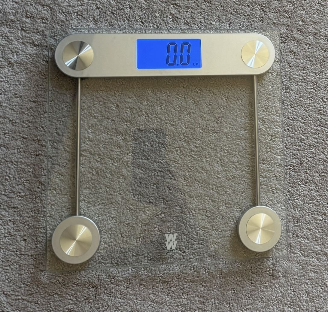Weight Watchers Bathroom Scale for Body Weight, Digital Scale, Glass Body Scale Measures Weight Up to 400 Lbs. in Silver Frame