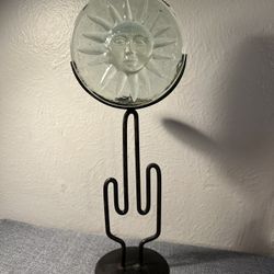 Glass Sun And Cactus Sculpture Candle Holder 