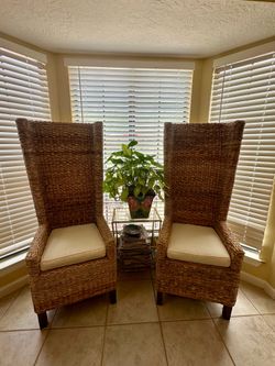 High wingback woven rattan chair set