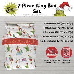 Grinch by Dr. Seuss Holiday & Christmas Bedding Super Soft Comforter and Sheet Set with Sham, 7 Piece King Size (Official Dr. Seuss Product) by Franco