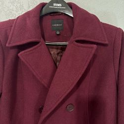 Lane Bryant Burgundy Double-Breasted Pea Coat Collared Pockets Lined 14 dark plumb color