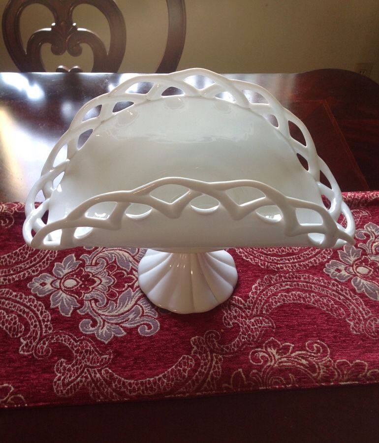 Vintage Milk Glass Banana Boat / Footed Pedestal Fruit Basket