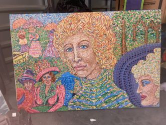 2 Vintage Pointillist, Boho, Neo Impressionist style painting