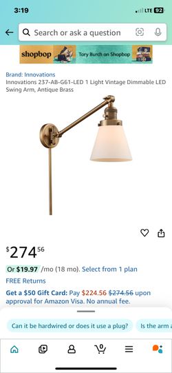 Innovations 1 Light Vintage Dimmable LED Swing Arm Antique Brass Light 