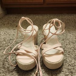 Pink strap wedges, light pink wedges, Pink Wedges, Pink Shoes