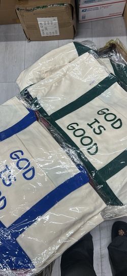12PC WHOLEALE Large god is good religious church favor shopping tote reusable bags  21” x 15”