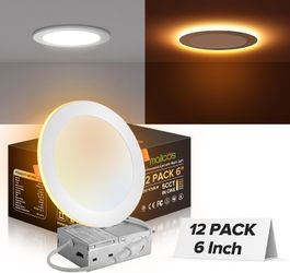 MAILCOS 12 Pack 6" 5CCT LED Recessed Ceiling Lights, Night Light, Dimmable, Ultra-Thin, 2700K-5000K