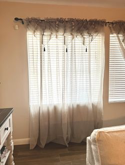 6 Curtains, Valances And Curtain Rods All Included 