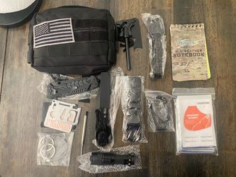 Black Tactical Zippered Pouch With American Flag Patch Camping Survival Kit