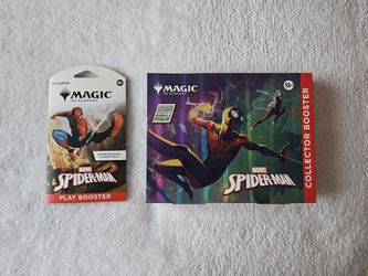 Magic The Gathering Spider Man Collector Booster Omega Box and Sleeved Play Booster Bundle!