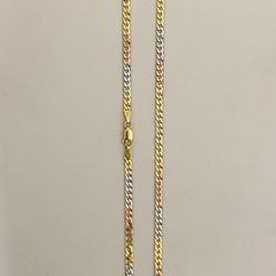 Tricolor Gold plated Cuban link Chain 22’ 