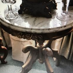 Antique Gold Table With White Marble Top