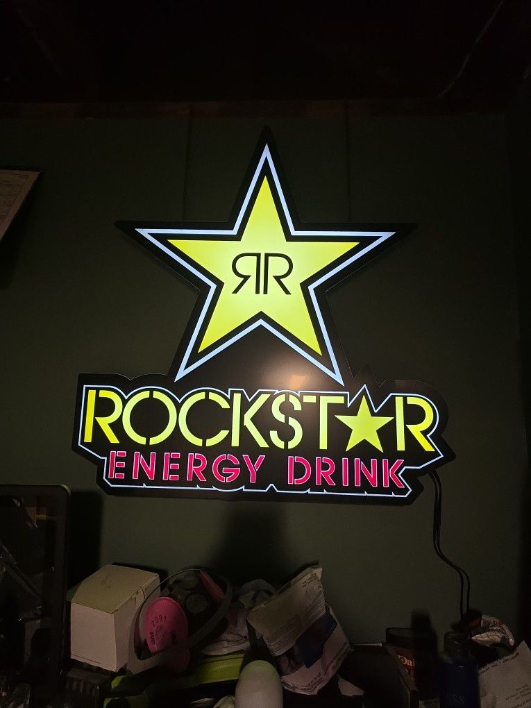 Rockstar Energy Drink Electric Led Light Wall Sign 30” H 28” W Works Great!
