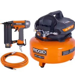 6 Gal. 150 PSI Portable Electric Oil-Free Jobsite Pancake Air Compressor with 25 ft. Air Hose and 18GA Brad Nailer