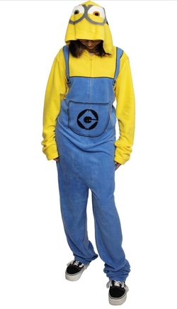 Despicable Me Minions Bob Cosplay Halloween Hooded Onesie Costume Union Suit - Adult size Large