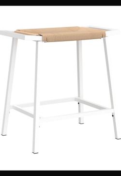 New in box 26 Inch White Wicker Bar Stools Set of 2, Backless Rattan Saddle Barstools with Metal Base, Counter Height Bar Stool for Kitchen Island, Pu