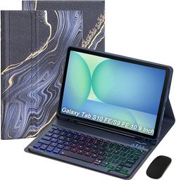 Keyboard Case for Samsung Galaxy Tab S10 FE/S10 Lite/S9 FE 10.9″ Inch, Mouse and Detachable Bluetooth Backlit Keyboard, Folio Cover with Pen Holder (B