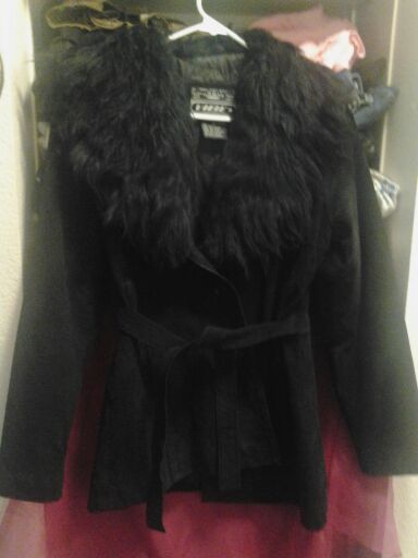 Black leather fir trimed coat