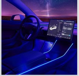Nestour Interior Car Neon Lights Fit for Tesla Model 3 Y 2016-2020, (Center Console+Dashboard+2 Foot Lights) with Matching Armrest Organizer, Tesla Am