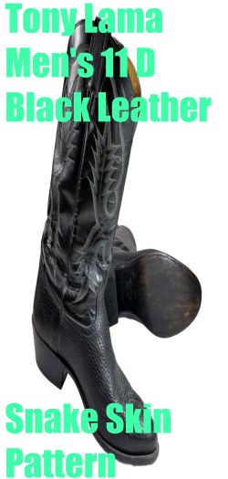 Tony Lama Men's 11 D Boots Black Leather Snake Skin Pattern Cowboy Western