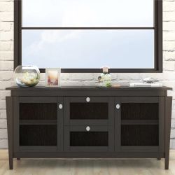 60” 2 drawer buffet table rich brown finish
