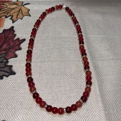 New Handcrafted Red Trendy Beaded Necklace With Glass Beads & Silver Rhinestones Spacers
