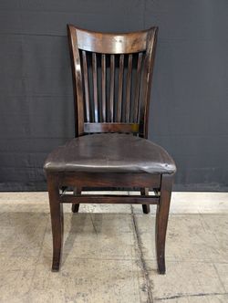 Classic Dark Wood Slat Back Dining Chair with Upholstered Seat
