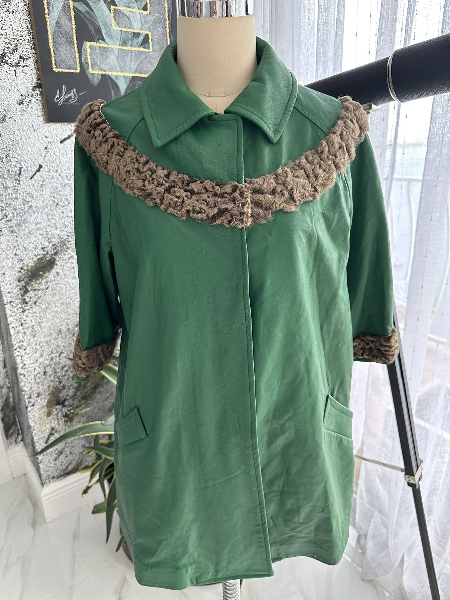 One in the world custom made genuine lamb skin leather coat