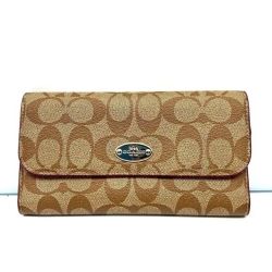 Coach brown leather signature Charlie C snap wallet pink interior A1532