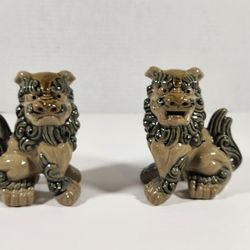 PAIR OF OKINAWA SHISA GUARDIAN DOGS FOO DOGS RYUKYU POTTERY FOR GOOD LUCK