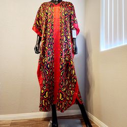 #518 Vintage Winlar Red, Black and White Leopard Print Caftan. New with Tags.