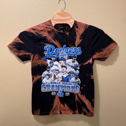 Men’s Medium MLB LA Dodgers Black Brown Upcycled Bleached Tie Dye Shirt