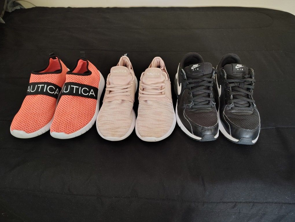 3 pairs women's shoes 2 Nautica 1 Nike size 8.5/9