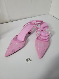 NEW Pink Heart Embellished Slingback Heels, size 8 (48) 