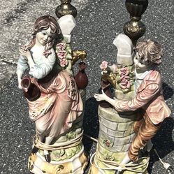 Very Large Pair Capodimonte vtg Boy Girl Figural Italian  Prayer