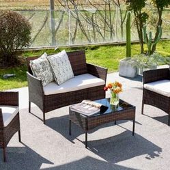 Patio Furniture Set 4pcs Outdoor Wicker With Cushions 