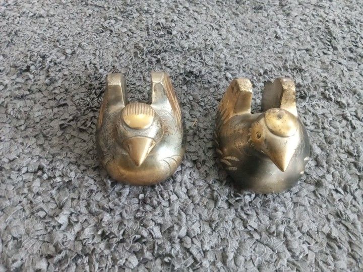 RARE HTF Pair of Meiji Japanese Screen Holders Weights Mandarin Ducks Bronze Gold Gild!
