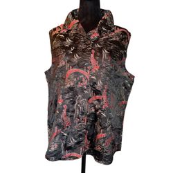 Chicos Women Vest Multicolor Asian Motif Sleeveless Button Front Rayon Blend 2  This Chico's Women's Vest in size 2 features a unique Asian motif desi