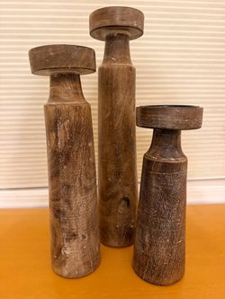 Rustic Wooden Pillar Candle Holders (Set of 3)