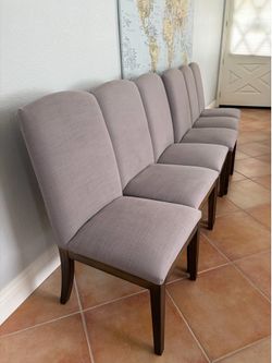Gray upholstered dining chairs - 6