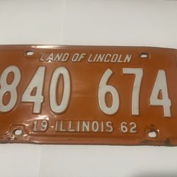 1962 Illinois 840 674 License Plate 
