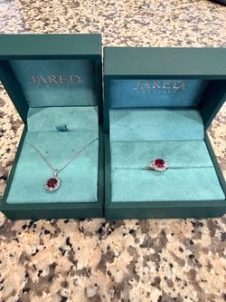 Jared 10K white gold Red Stone Necklace and Ring Set