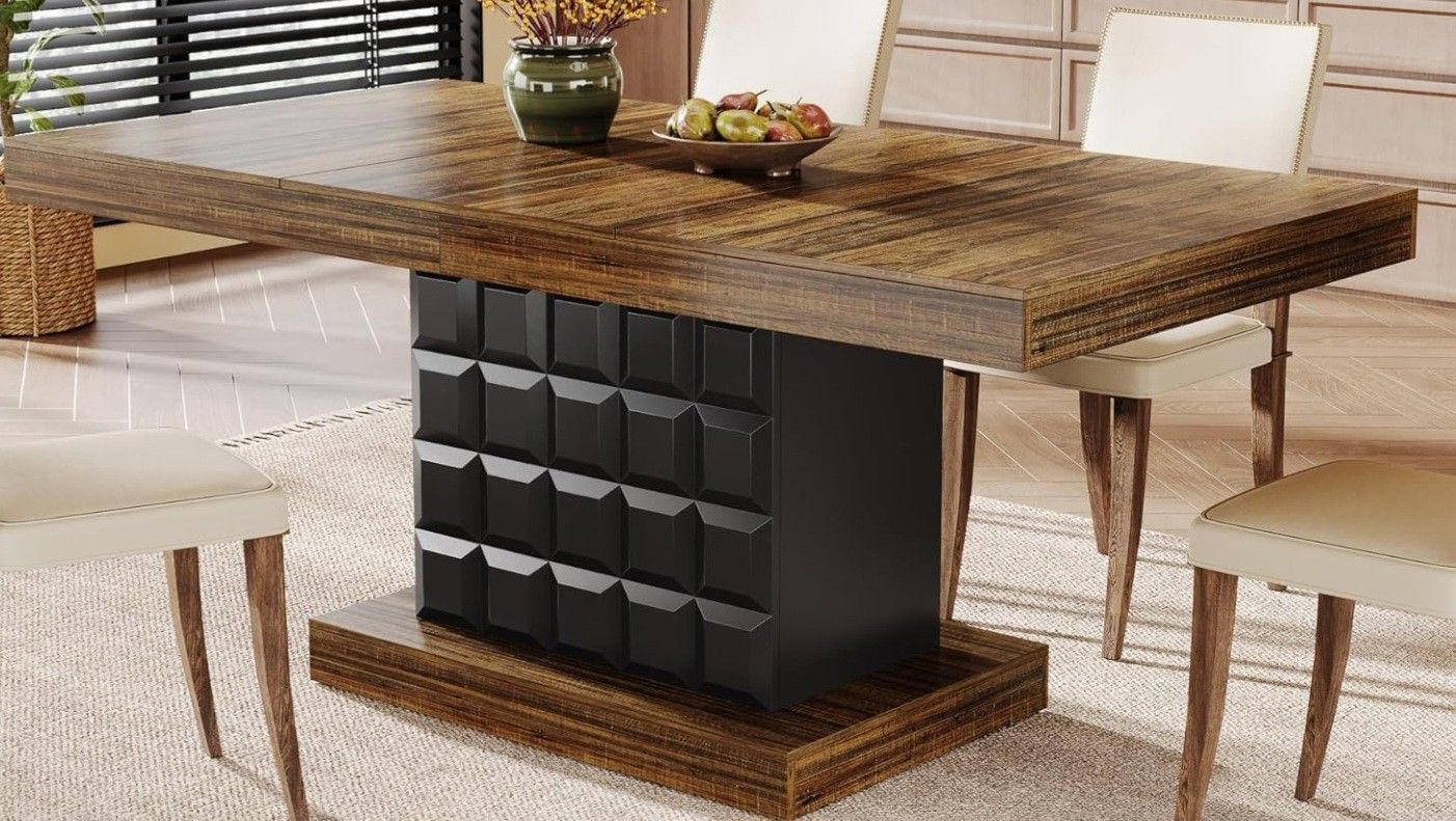 Tribesigns 63'' Rectangular Wooden Dining Table Brown and Black for 4-6