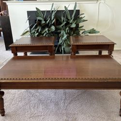 Fine Vintage Broyhill Sutter Street Collection Living Room Tables, set of 3, excellent condition, solid wood and walnut veneers. Coffee table 18”H x 5