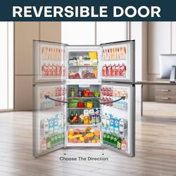 11.6 Cu.Ft. Double Door Refrigerator in Stainless Steel with Large Capacity Top Freezer, Frost Free, Adjustable Thermostat Control, Apartme