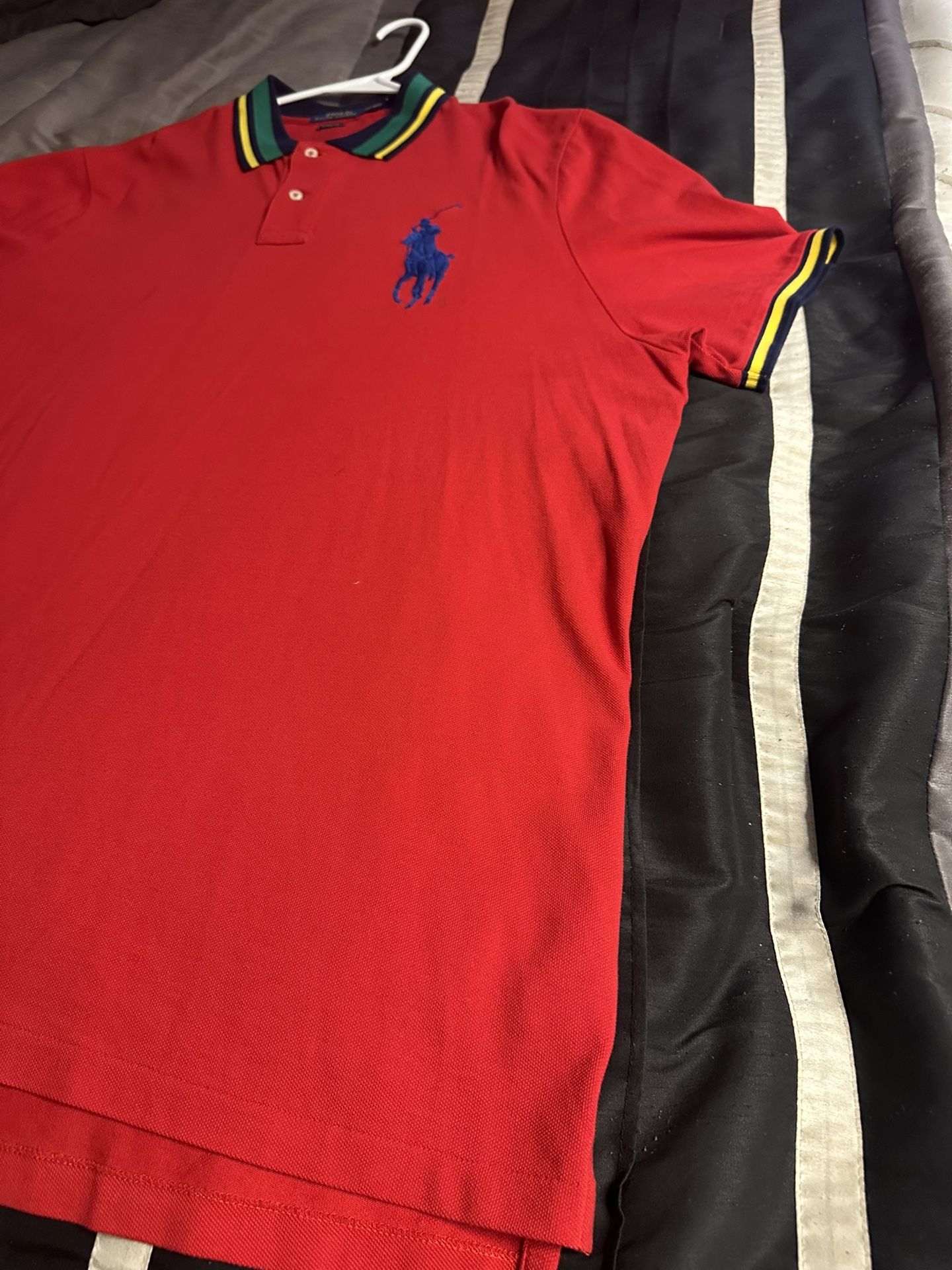Polo Ralph Lauren Big Pony Men's Red Polo Shirt with Multi-Colored Collar (XXL)
