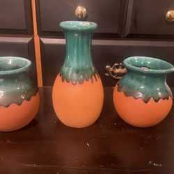 Pottery Clay Vase Drip Glazed Made in Mexico Stunning!