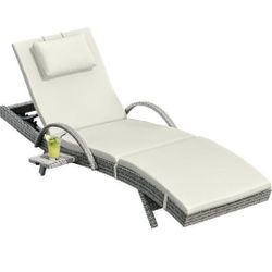 Outdoor Wicker Sun Lounger, Rattan Reclining Lounger 