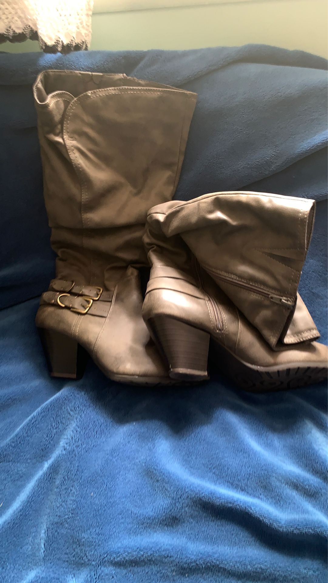 Gray heel boots